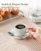 MALACASA Porcelain Espresso Cups Set of 4, with Saucers and Metal Stand, 4 Ounce Stackable Cappuccino Cups, Expresso Shots Cup Ceramic Demitasse Mugs, White with Spoon - Image 6