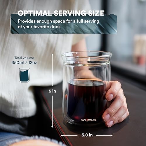 ovalware Pour Over Coffee Dripper Maker Paperless Stainless Steel Filter, Precision Measuring Cup and Carafe with Double Wall Single Lip Insulated Glass Minimalistic Double Wall Drinkimg Mug - Image 6