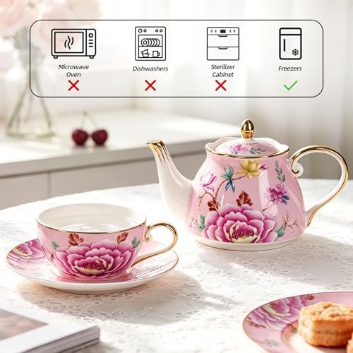 KAMMAK Tea for One Set, Ceramic Teapot, Bone China Tea Set, Cup and Saucer - Image 6