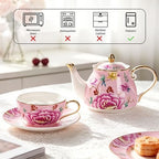 KAMMAK Tea for One Set, Ceramic Teapot, Bone China Tea Set, Cup and Saucer - Image 6
