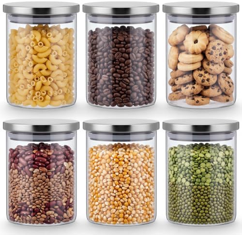 6 Pcs 25oz Clear Canisters Set for Kitchen, Glass Jars with Lids by Unknown