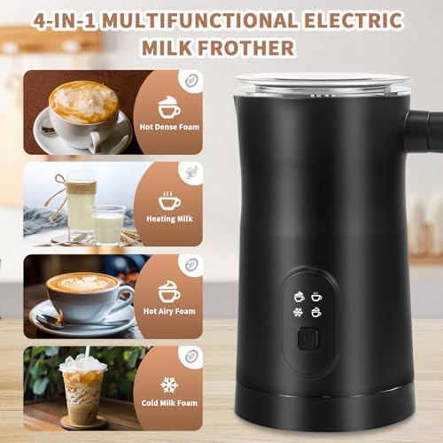 Electric Milk Frother, 4 in 1 Milk Steamer with Two Frothing Whisks, Saicefe 11.8oz/350ml Automatic Warm and Cold Foam Maker for Coffee, Latte, Cappuccino, Macchiato, Hot Chocolate (Black) - Image 2