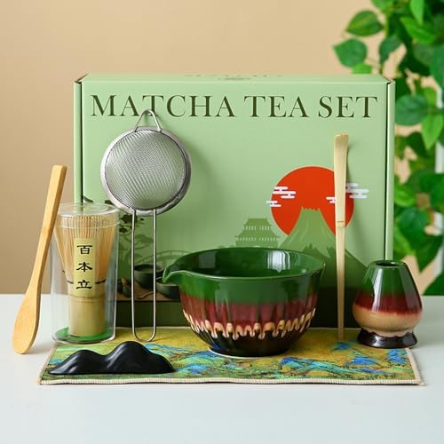8-Piece Matcha Set - Complete Japanese Matcha Whisk & Bowl Kit with Bamboo Whisk, Sifter, Scoop & Towel – Ideal Beginner Matcha Making Set for Traditional Ceremonial Grade Matcha Tea (Spun Brown) by Unknown