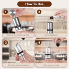 AGARO Elite Manual Coffee Grinder, Ceramic Grinder with Glass jar, 6 Adjustable Settings, Stainless Steel Body, Tooth Handle, No Power, Whole Bean, Drip Coffee, Espresso, Silver - Image 5