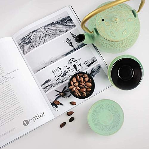 Toptier Cast Iron Teapot & Porcelain Teapot Set, 32 oz & 37 oz, Stovetop Safe, Green - Image 7