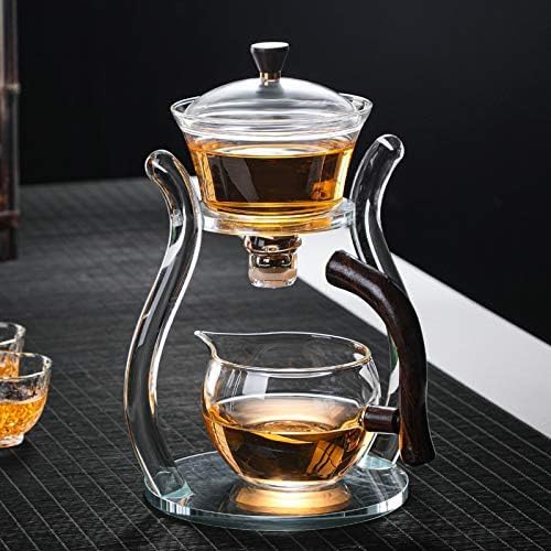 RORA Glass Teapot Set Semi Automatic Drip Rotating with Infuser Lazy Kungfu Tea pot Set (Glass) - Image 4
