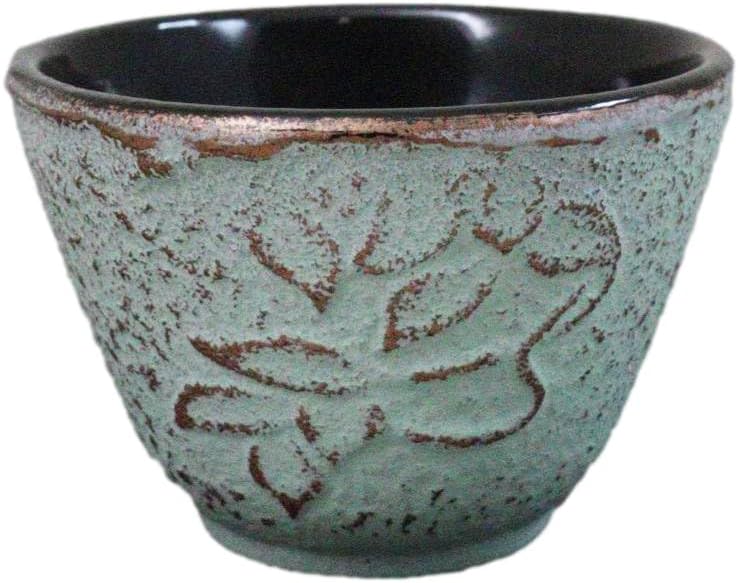 Ebros Gift Pack Of 4 Japanese Traditional Tetsubin Style Textured Surface Cast Iron Tea Cups Teacups Drinkware Tea Service Far East Decorative Accent (Seafoam Green Floral Petals) - Image 6