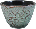 Ebros Gift Pack Of 4 Japanese Traditional Tetsubin Style Textured Surface Cast Iron Tea Cups Teacups Drinkware Tea Service Far East Decorative Accent (Seafoam Green Floral Petals) - Image 6