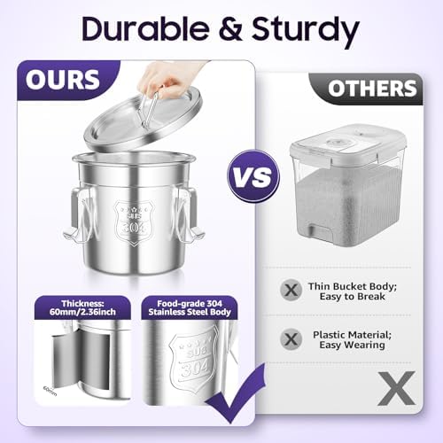 304 Stainless Steel Airtight Canister for Kitchen, 1.59Gal Canisters Container with Lids and Sturdy Locking Clamp,Bucket Food Storage Containers Airtight for Flour Coffee Bean Tea (6L) - Image 4