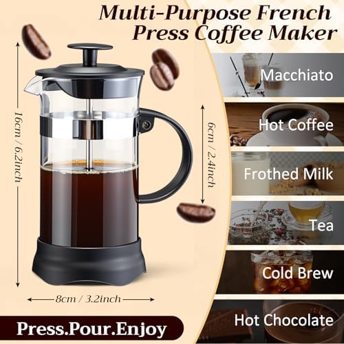 LemonRoad 4 Pack French Press Coffee Maker Borosilicate Glass Coffee Press Heat Resistant Stainless Steel Tea Maker for Travel Camping Kitchen Gifts Includes Pot Filters(12oz) - Image 2