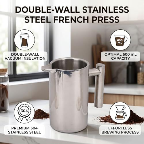 VINGVO French Press Coffee Maker for Home Office Travel, 600ml - Image 2