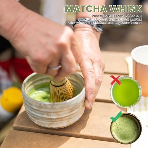 6Pcs Matcha Whisk Set Bamboo Natural Wood Matcha Whisks Kit Elegant Tea Set Includes Scoop Spoon Bowl with Mouth Holder Scoop Sifter Practical Kit for Beginners Tea Making Accessory Home Easy to Clean - Image 6