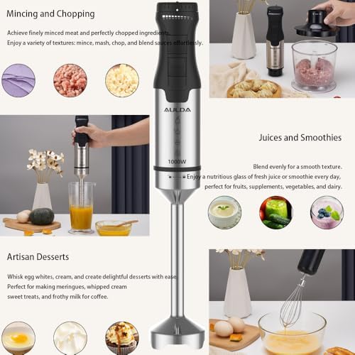 1000W 5-in-1 Immersion Hand Blender - 20 Speeds, Stainless Steel Stick Blender with Mixing Beaker, Chopper Bowl, Milk Frother, Egg Whisk for Smoothie, Baby Food, Sauces Red,Puree, Soup - Image 2