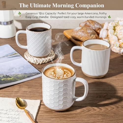 GBhome Coffee Mugs Set of 4, 12 oz White Coffee Cups with Large Handle - Image 6