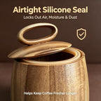 KitchNet Acacia Wood Coffee Canister with Wooden Scoop, Natural Wood Storage Container with Silicone Seal Lid, Elegant Countertop Jar for Coffee Lovers and Kitchen Decor - Image 6