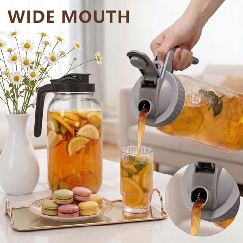 3 Pack Glass Pitchers with Lid, 64 oz Sun Tea Pitcher, Half Gallon Mason Jar Pitcher with Wide Mouth Airtight Lid for Ice Tea, Cold Brew Coffee, Fridge Water, Milk, Juices, Leak Proof Water Jug - Image 4