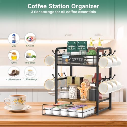 EsLuker.ly Coffee Bar Organizer Station Shelf Mug Holder, with 12 Hooks - Image 3