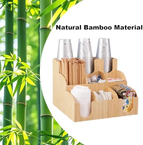 Coffee Station Organizer Pods Holder for Counter, Farmhouse Wood Coffee Bar Accessories and Tea Condiment Basket Storage Organizer Decor,Bamboo 04 - Image 3