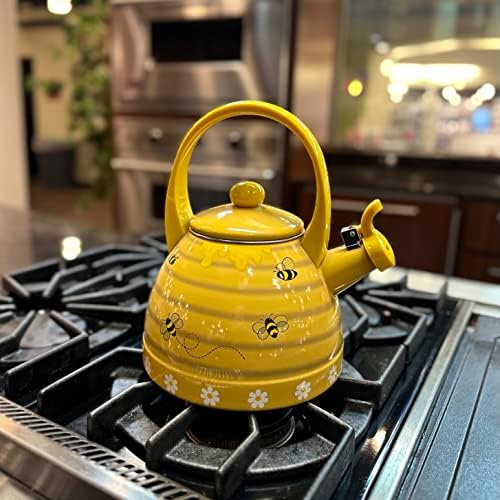 Whistling Tea Kettle for Stove Top Enamel on Steel Teakettle, Supreme Housewares Bee Hive Design Teapot Water Kettle Cute Kitchen Accessories Teteras (2.4 Quart, Bee Hive) - Image 2