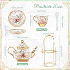 Zhehao 20 Pcs Porcelain Tea Set for Adult, with Metal Holder, Heritage - Image 2
