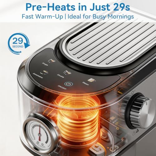 XIXUBX 20 Bar Espresso Machine, Milk Frother, Touchscreen & Pressure Gauge - Image 4