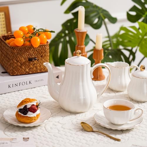 Agyiuns Tea Pot, Porcelain Teapot 37oz，tea pots for tea party，Tea Infuser Pots for Blooming loose Leaf Tea(White) - Image 5