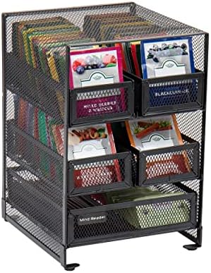 Mind Reader Tea Bag Organizer, Tea Station Organizer, Countertop Storage, Kitchen, Metal Mesh, 7"L x 6.75"W x 10"H, Black by MindReader