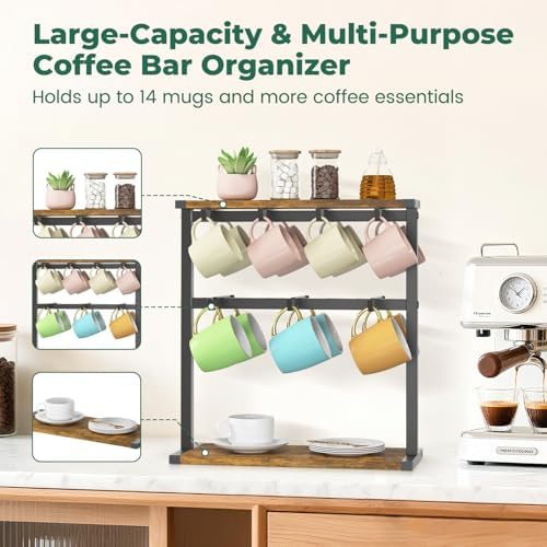 EsLuker.ly Coffee Mug Holder Cup Tree Rack for Coffee Bar Countertop - Image 3