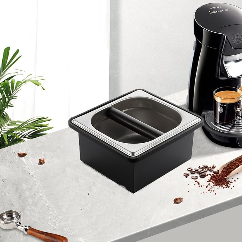 Coffee Knock Box, Stainless Steel Coffee Espresso Knock Box Coffee Grounds Bin with Noise Reduction Rubber Ring, Barista Espresso Machine Accessories - Image 6
