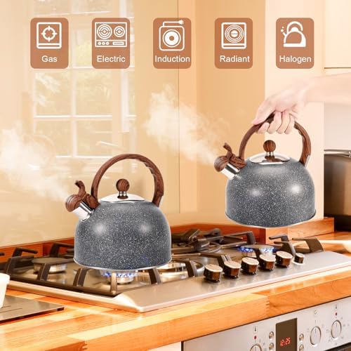 GGC 2.7QT/3L Whistling Tea Kettles for Stove Top, Stainless Steel Tea Kettle with for Boiling Water Milik or Coffee, Starry Gray Tea Pots with Wooden Anti Heat Handle - Image 6