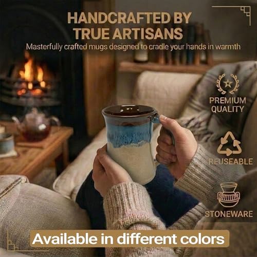 Clay in Motion Handmade Ceramic Mug 24 oz, Large Coffee Mug, Hand Painted Stoneware, Dishwasher Microwave & Oven Safe, Lead-Free, Made in USA Since 1981(Mudslide) - Image 3