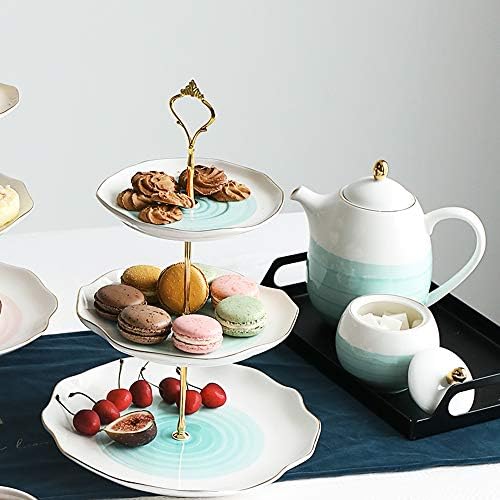 Sweejar 3 Tier Ceramic Cake Stand,Dessert Stand,Cupcake Stand,Tea Party Pastry Serving Platter,Food Display Stand for Tea/Coffee/Birthday/Wedding/Women/Afternoon/Gift - Blue - Image 2