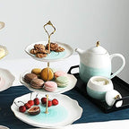 Sweejar 3 Tier Ceramic Cake Stand,Dessert Stand,Cupcake Stand,Tea Party Pastry Serving Platter,Food Display Stand for Tea/Coffee/Birthday/Wedding/Women/Afternoon/Gift - Blue - Image 2