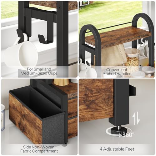 HOOBRO Coffee Mug Tree, 2 Tier Mug Organizer, Coffee Mug Cup Holder with a Sliding Drawer, Mug Display Stand with 8 Hooks, Countertop Holder Rack, Black and Rustic Brown BF04CR01 - Image 5