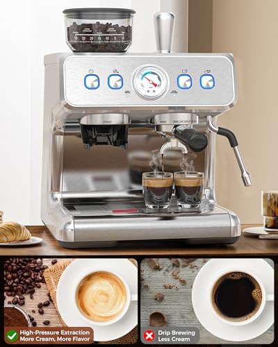 Electactic 20 Bar Espresso Machine with Grinder & Milk Frother, 58mm Expresso Coffee machines, Stainless Steel Coffee Maker for Cappuccino and Latte, Perfect for Home and Café Use-Single Boiler - Image 4
