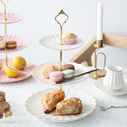 Sweejar Home Porcelain Tea Sets British Royal Series, 8 OZ Cups& Saucer Service for 6，3 Tier Ceramic Cake Stand Wedding, Dessert Cupcake Stand for Tea Party Serving Platter (White) - Image 6
