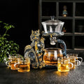 Glass Teapot Set with Infuser Semi Automatic Dragon Tea Set with 6 Small Cups (Blue golden dragon) by zurucily