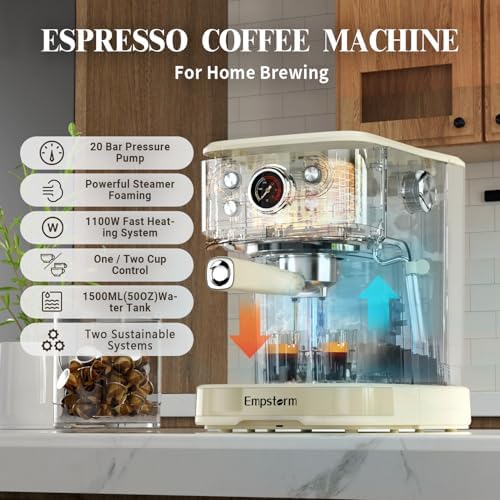 Empstorm Espresso Machine 20 Bar, 2 in 1 Espresso Maker with Milk Frother Steam Wand for Latte and Cappuccino& Milk Frothing Pitcher Steamer Cup Foam Making - Image 2
