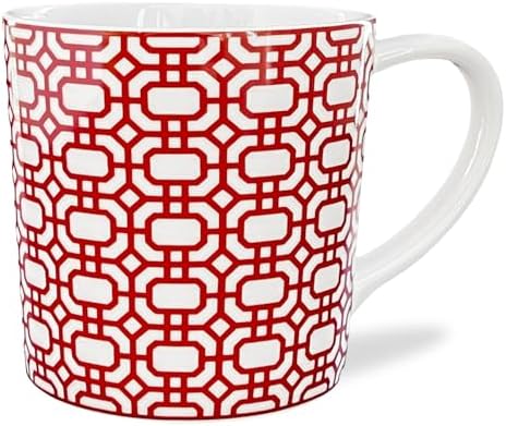 Caskata Newport Garden Gate Crimson Oversized Mugs Set of 4 | High-Design Lead-Free Porcelain Mug Set for Entertaining or Everyday | Unique Party Mugs for Wedding or Birthdays | 14 oz by Caskata
