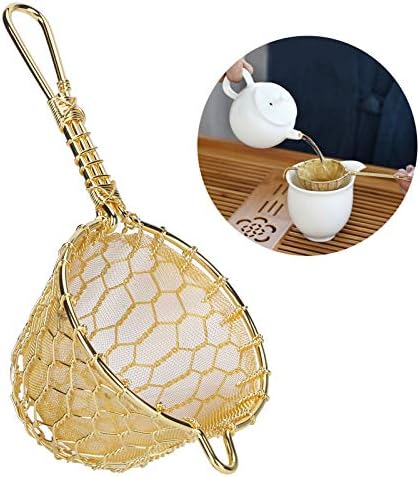 Copper Tea Infuser Strainer, Reusable Loose Leaf Tea Filter with Long Handle, Hand - Woven Fine Mesh Infuser for Teapot, Gold Tea Accessory for Home or Office Brewing - Image 4