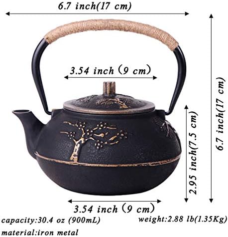 tetsubin Cast iron Tea Kettle workshop Healthy japanese maple leaves and bamboo pattern Teapot with Stainless Steel Infuser（30.4oz） - Image 2