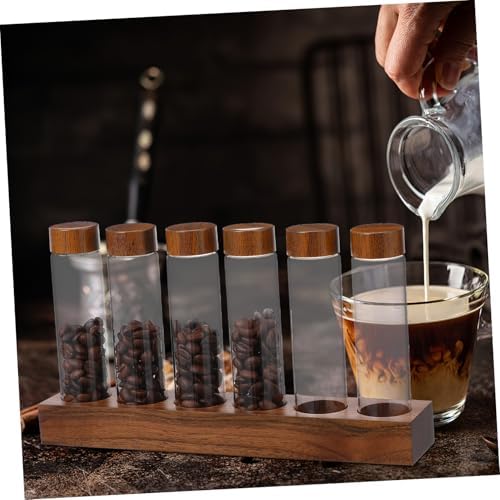 Coffee Bean Storage Tubes Set with Wooden Stand Glass Sealed Jars - Image 4
