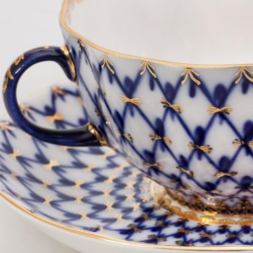 Imperial/Lomonosov Porcelain Teacup w/Saucer"Tulip Cobalt Net" - Image 7