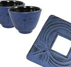 Cuisiland 27oz Cast Iron Teapot Set, Japanese Tetsubin Teapot with Enamel Coated Interior, Dragonfly Design, Excellent Heat Retention, Includes Infuser, Trivet & 2 Tea Cups (Blue) - Image 4