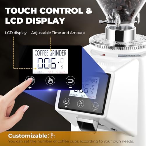 64mm Commercial Electric Coffee Grinder, SS Flat Burr Touchscreen, White - Image 2