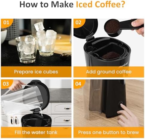 SUNVIVI 20 Oz Iced Tea Maker for Ground Coffee, Cold Brew Coffee Maker with Reusable Coffee Filter and Insulated Pitcher, Single Serve Machine for Home, Strength Control for Flavor, Black - Image 5
