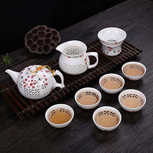 Blue-and-white exquisite ceramic teapot kettle tea cup hollow out porcelain tea set chinese handmade tea set drinkware-K10 pcs (I10 pcs) by Unknown