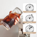 INSETLAN 20 oz Hobnail Glass Cups with Lids and Glass Straws – 4 Pieces, Thick-Walled Glass Tumblers for Iced Coffee, Smoothies, Milk, Water, Juice, and More – Elegant and Durable Drinking Glasses - Image 4
