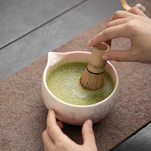 Matcha Whisk Set, Pink Ice Crystal Glaze Ceramic Set, 8-Piece Matcha Kit with Bowl, Bamboo Whisk & Sifter - Image 7