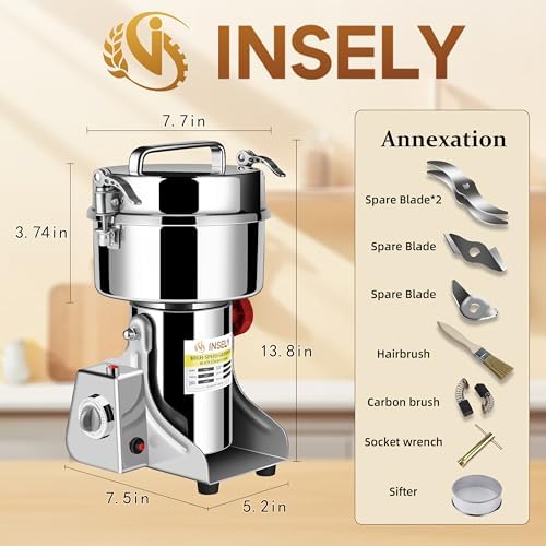 1000g Grain Mill Grinder High Speed Food Grain Mill Stainless Steel Seeds Flour Wheat Nut Spices Corn & Seasonings Dry Grinder Electric Machine Grinder for Kitchen - Image 2